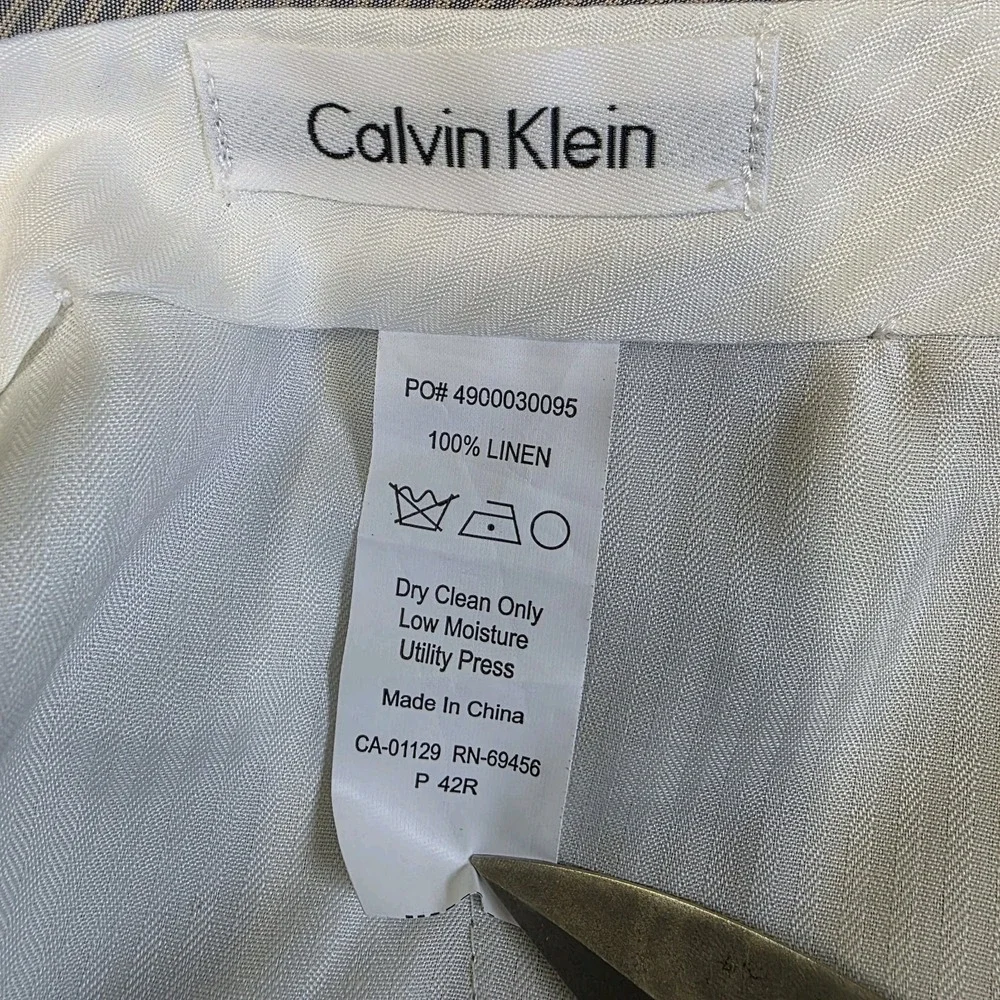 Calvin Klein Pants Mens 42R 100% Linen Beige Beach Straight Pockets‎ Classic